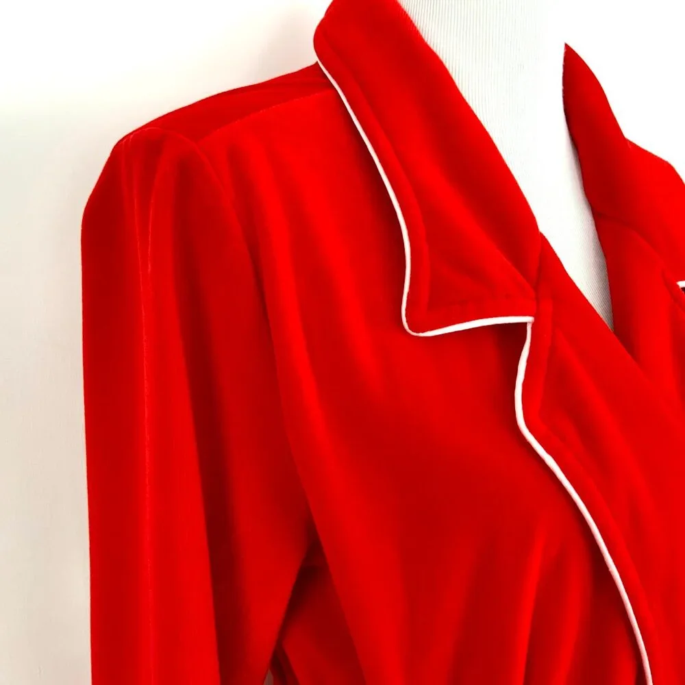 Vintage 80s Pierre Cardin Red Maxi Robe With White Piping Sz M - Picture 4 of 16